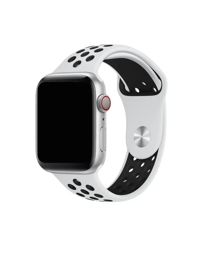 White and black Nike sport band for Apple Watch with perforated design