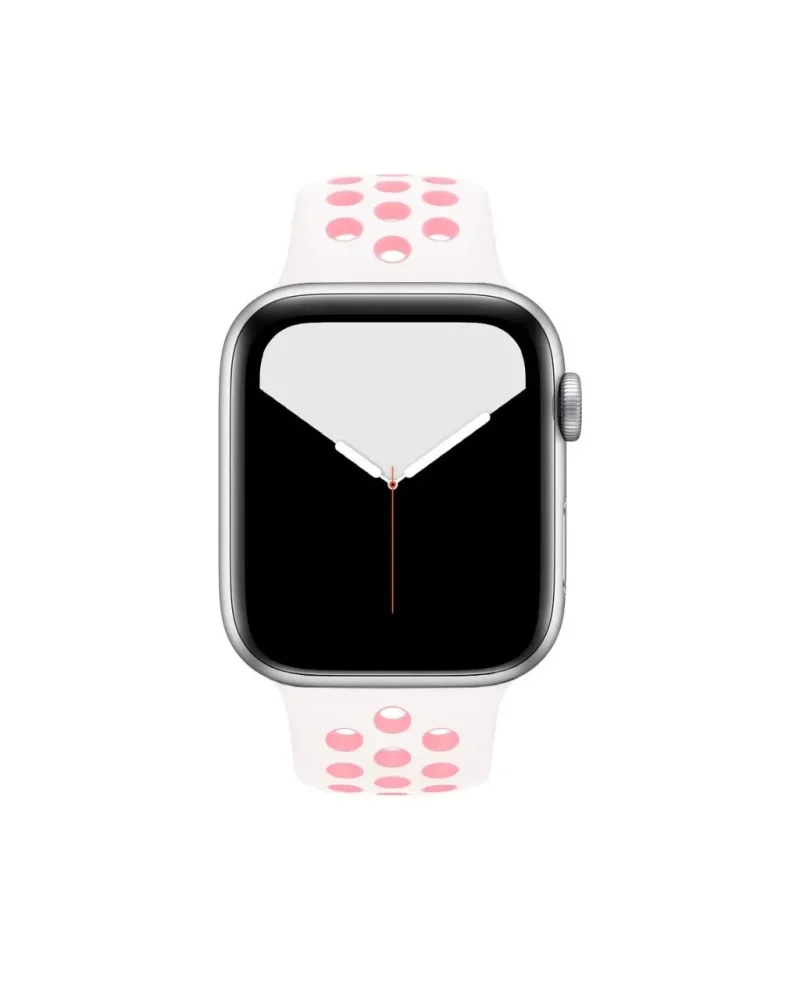Apple Watch silver aluminum case pink white perforated sport band