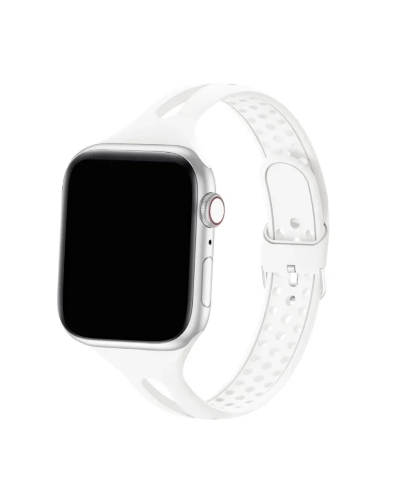 White silicone sport band smartwatch with cellular connectivity and digital display