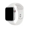 Silver aluminum smartwatch with white sport band and red digital crown