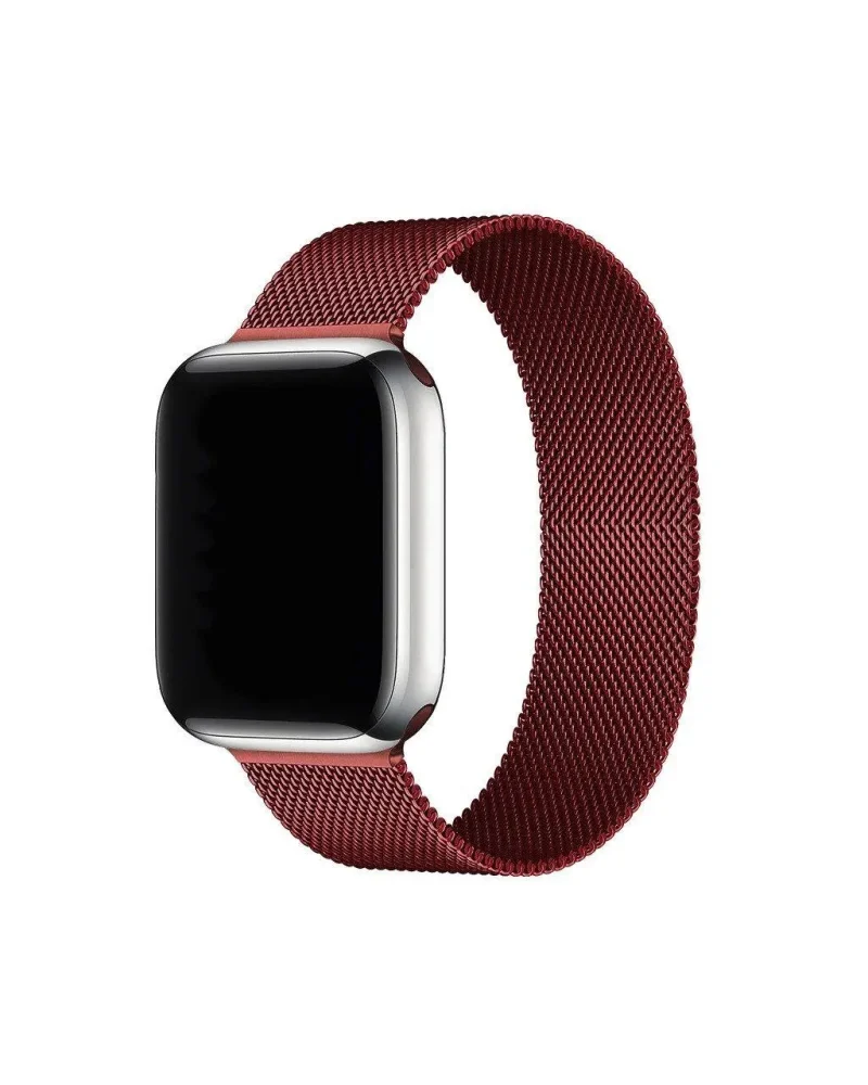 Wine red Milanese Loop mesh band for smartwatch with magnetic closure