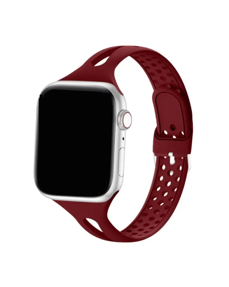 Slim silicone wine red sport band for smartwatch with perforated design