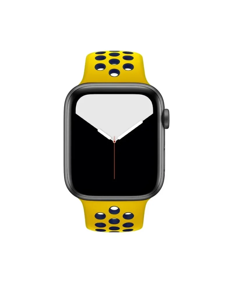 Apple Watch sport band yellow and midnight blue perforated silicone strap