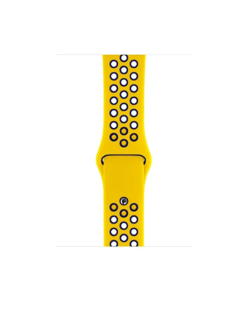 Yellow perforated sport watch band with ventilation holes and connector