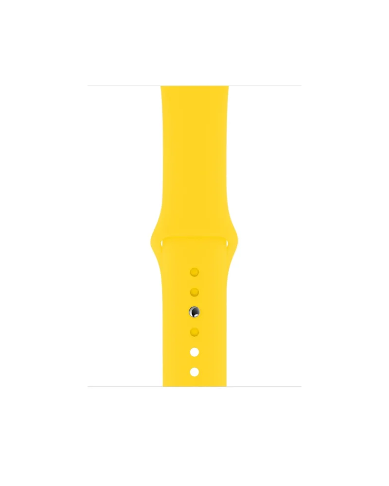 Yellow silicone sport band watch strap with adjustable buttons and ventilation holes