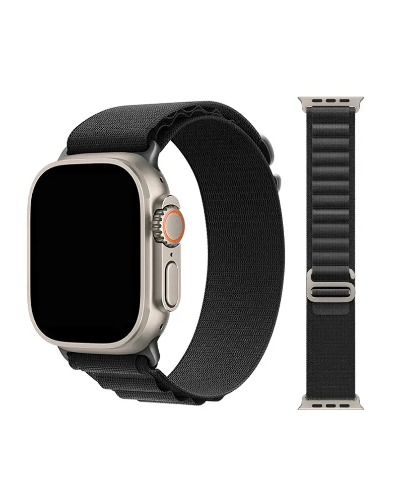 Black Alpine Loop band for Apple Watch with titanium connector