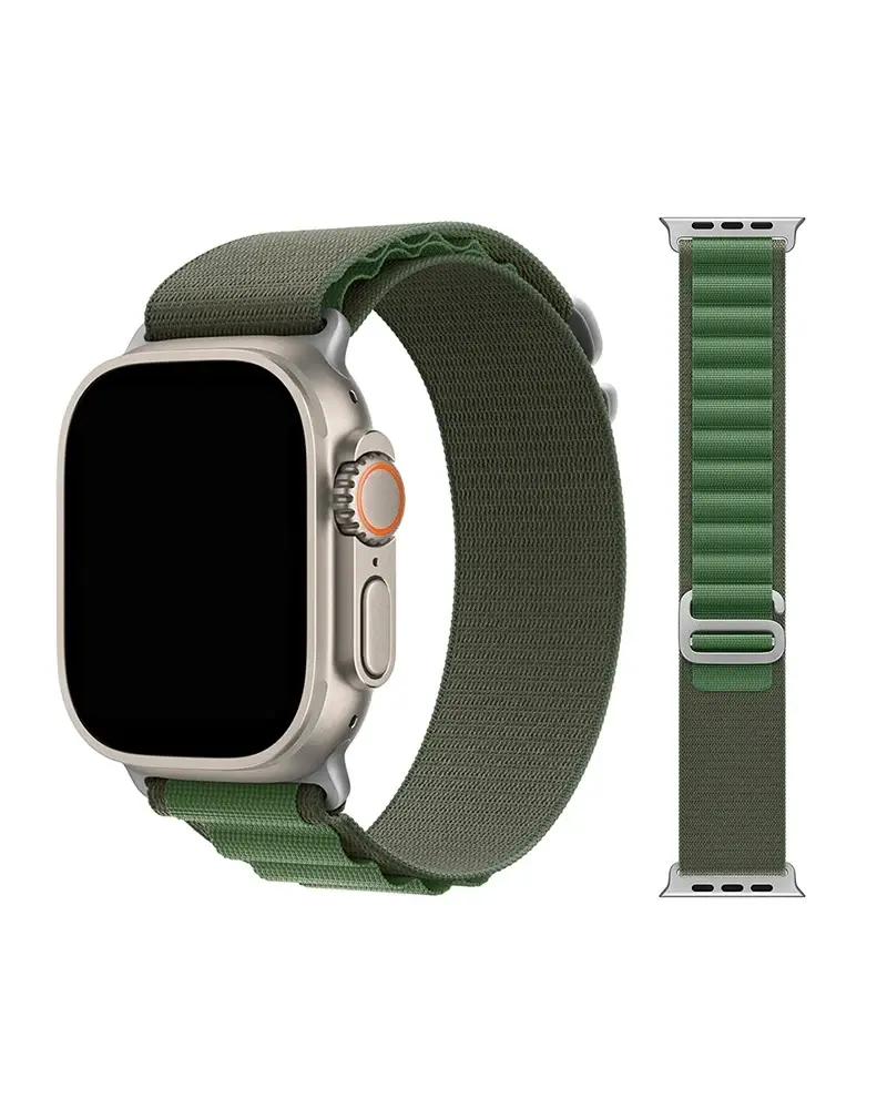 Green alpine loop fabric band for Apple Watch with titanium connector