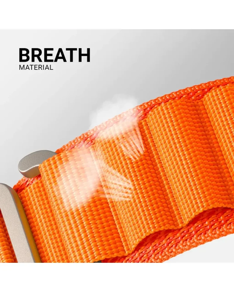 Orange breathable Alpine Loop strap with mesh ventilation and metal hardware