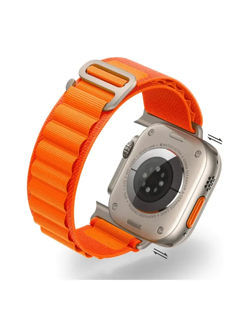 Orange Alpine Loop nylon band for Apple Watch Ultra smartwatch