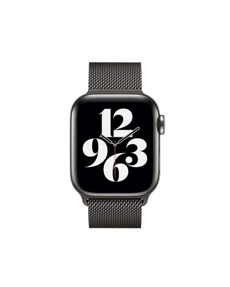 Black stainless steel smartwatch with Milanese mesh loop band