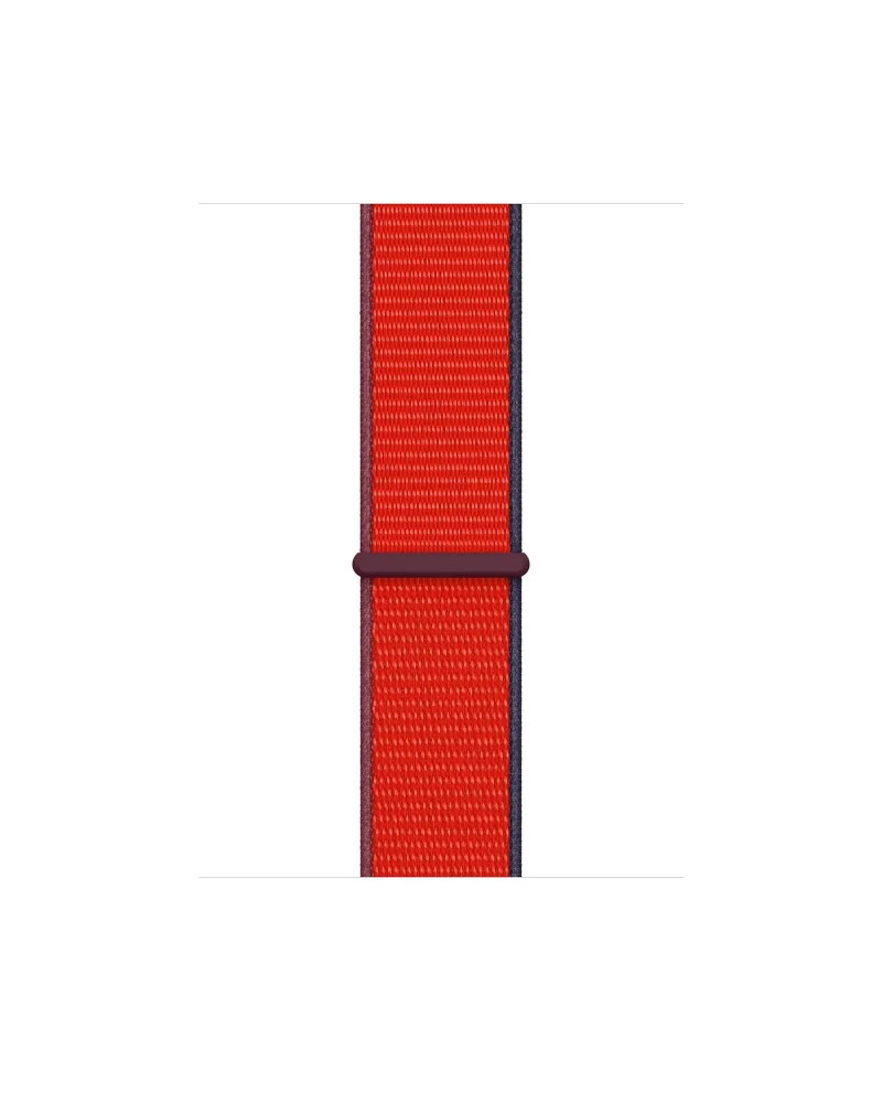 Red sport loop watch band with textured nylon material and burgundy trim