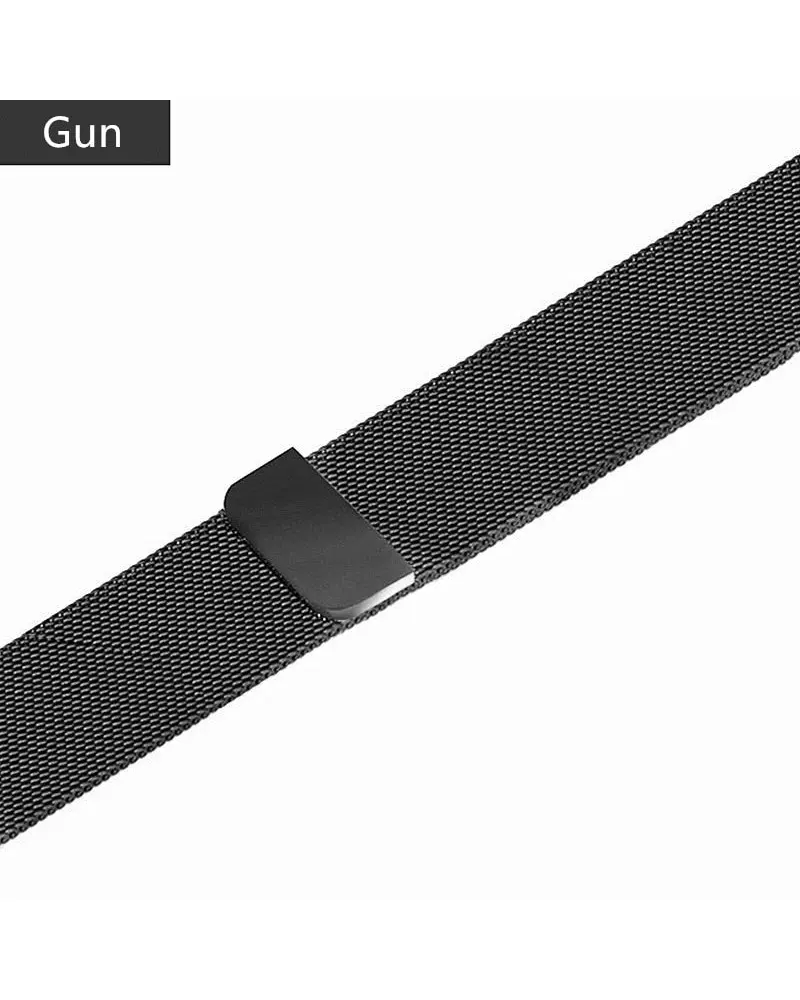 Gun metal Milanese loop watch band with magnetic closure buckle