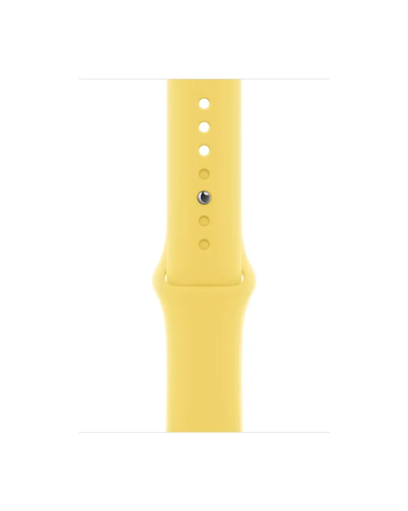 Yellow sport band with silver digital watch face for Apple Watch