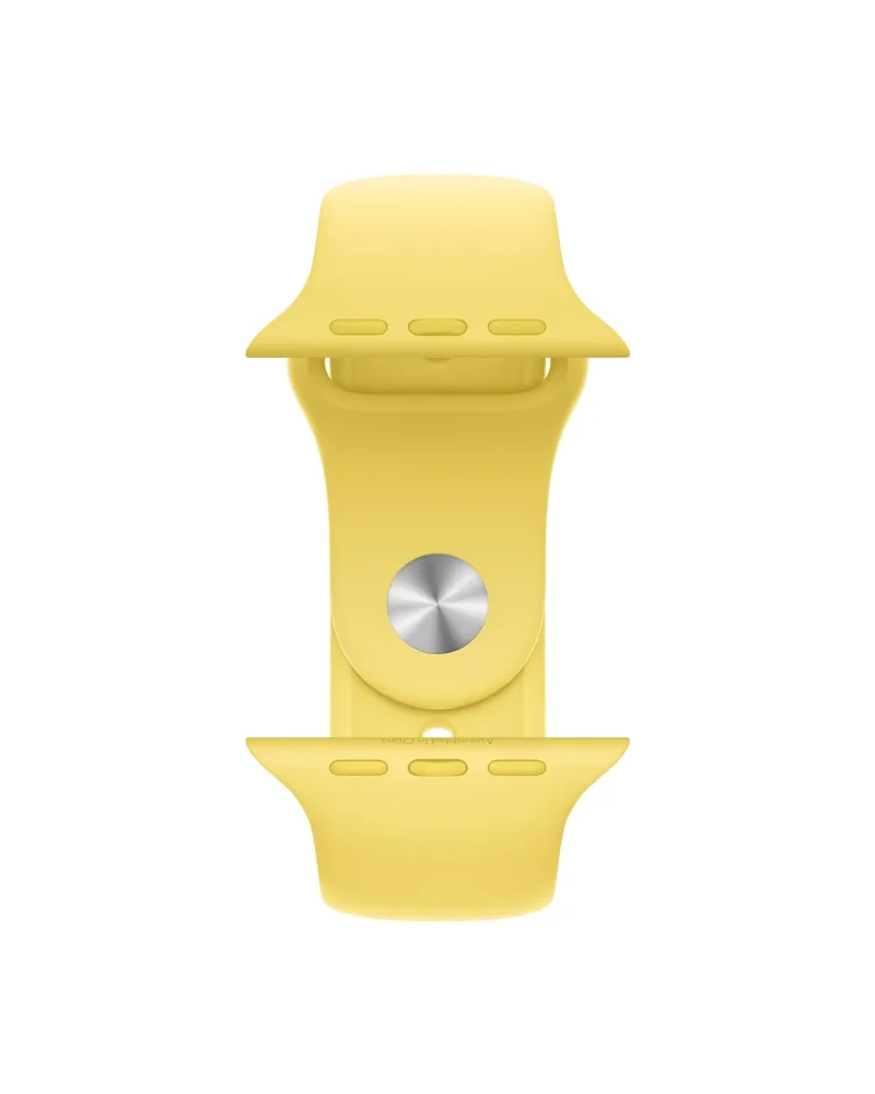 Yellow silicone sport band for Apple Watch with stainless steel digital crown