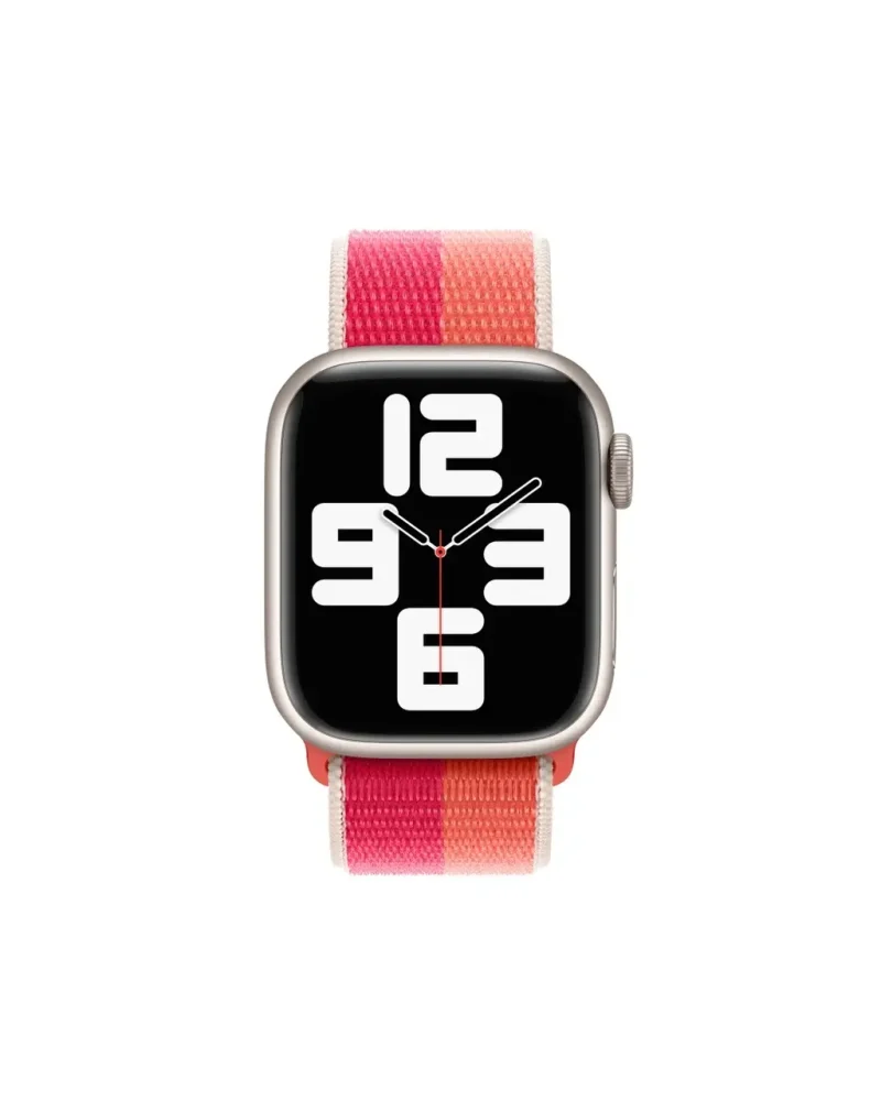 Apple Watch with nectarine peony sport loop fabric band, silver case