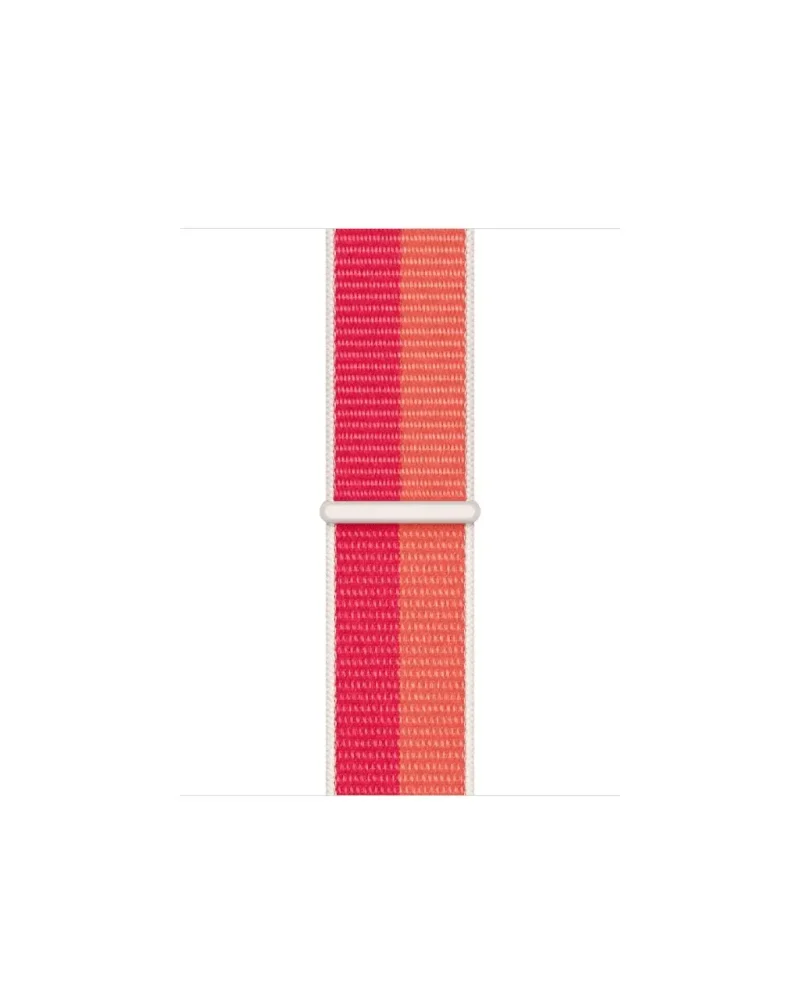 Pink nectarine sport loop watch band with woven textile material and white connector