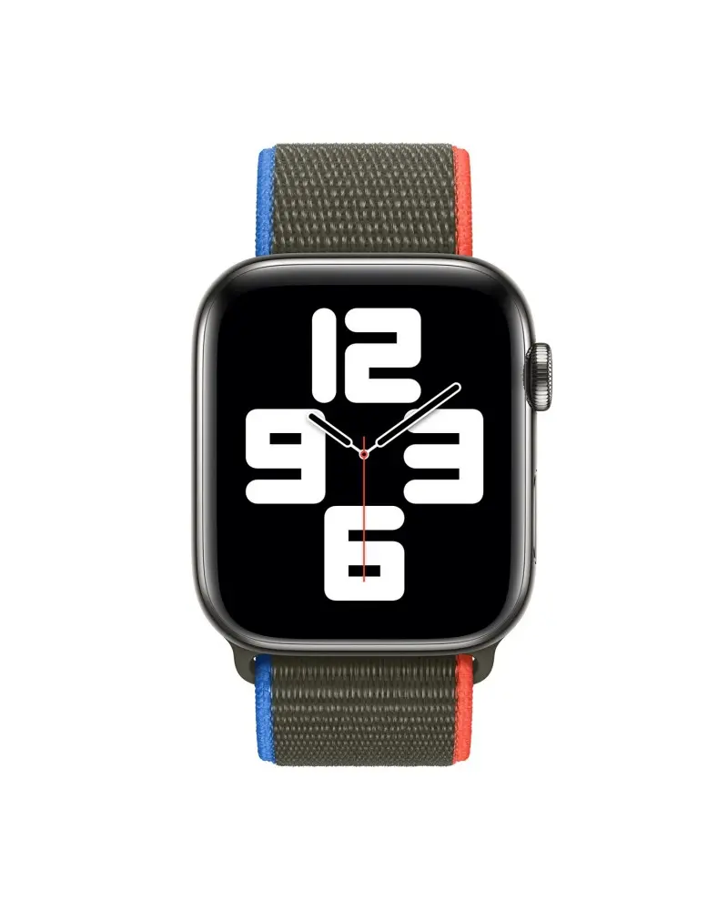 Apple Watch sport loop band olive with blue red stripe detail
