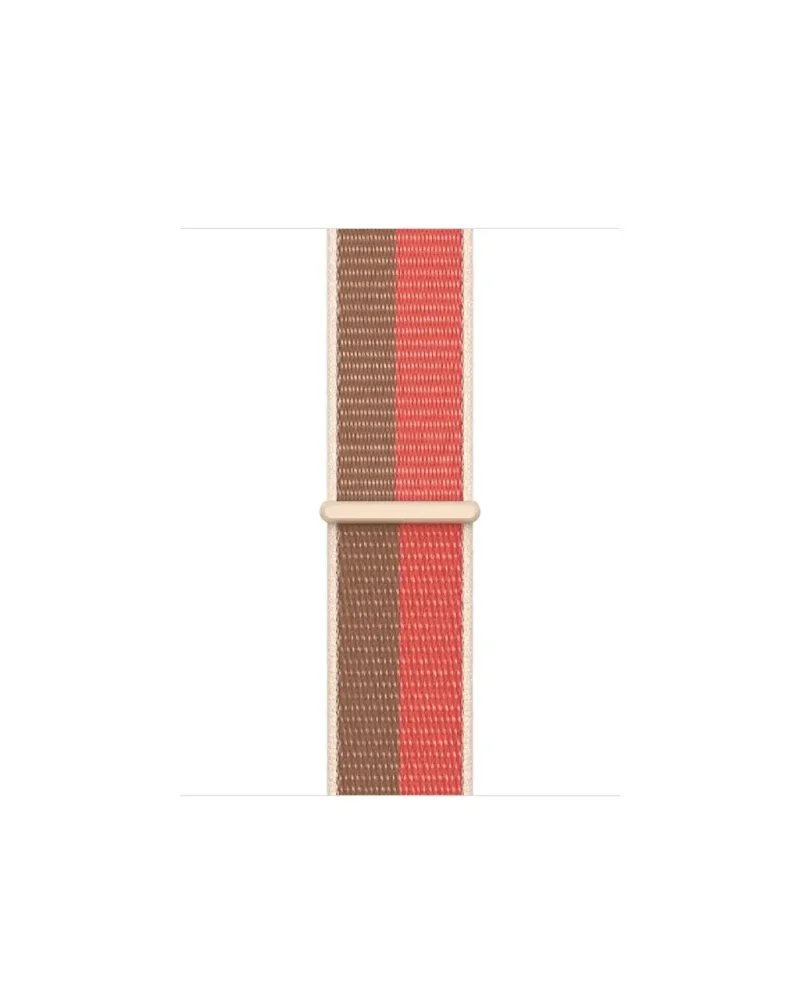 Pink and tan woven sport loop watch band with beige connector