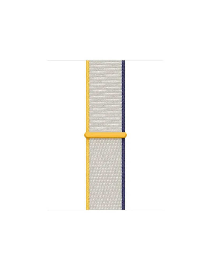 Woven sport loop band for Apple Watch in gray with yellow and navy stripes