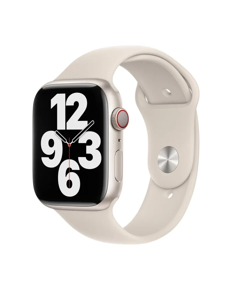 Starlight Sport Band smartwatch with cream silicone strap and digital display