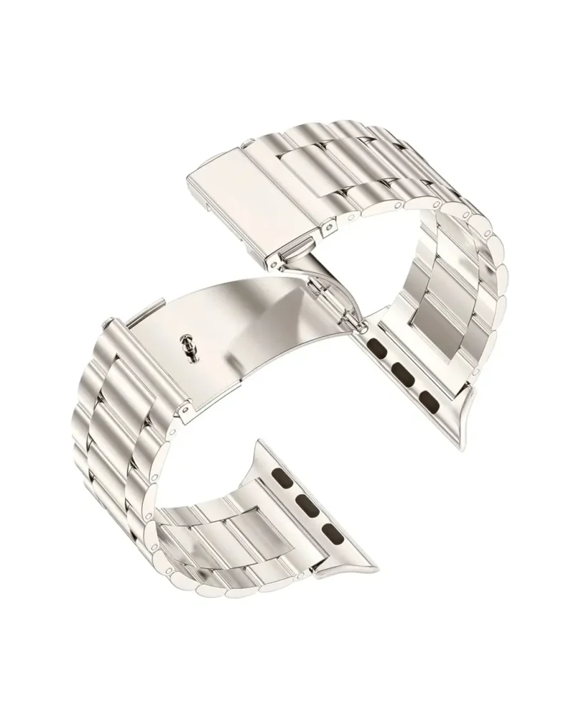 Stainless steel smartwatch band with metal link bracelet strap and clasp