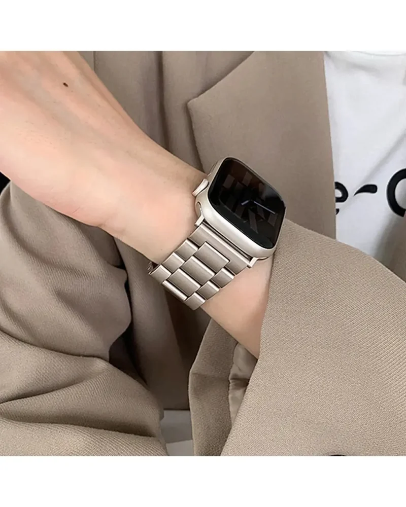 Silver stainless steel smartwatch band for Apple Watch, square face