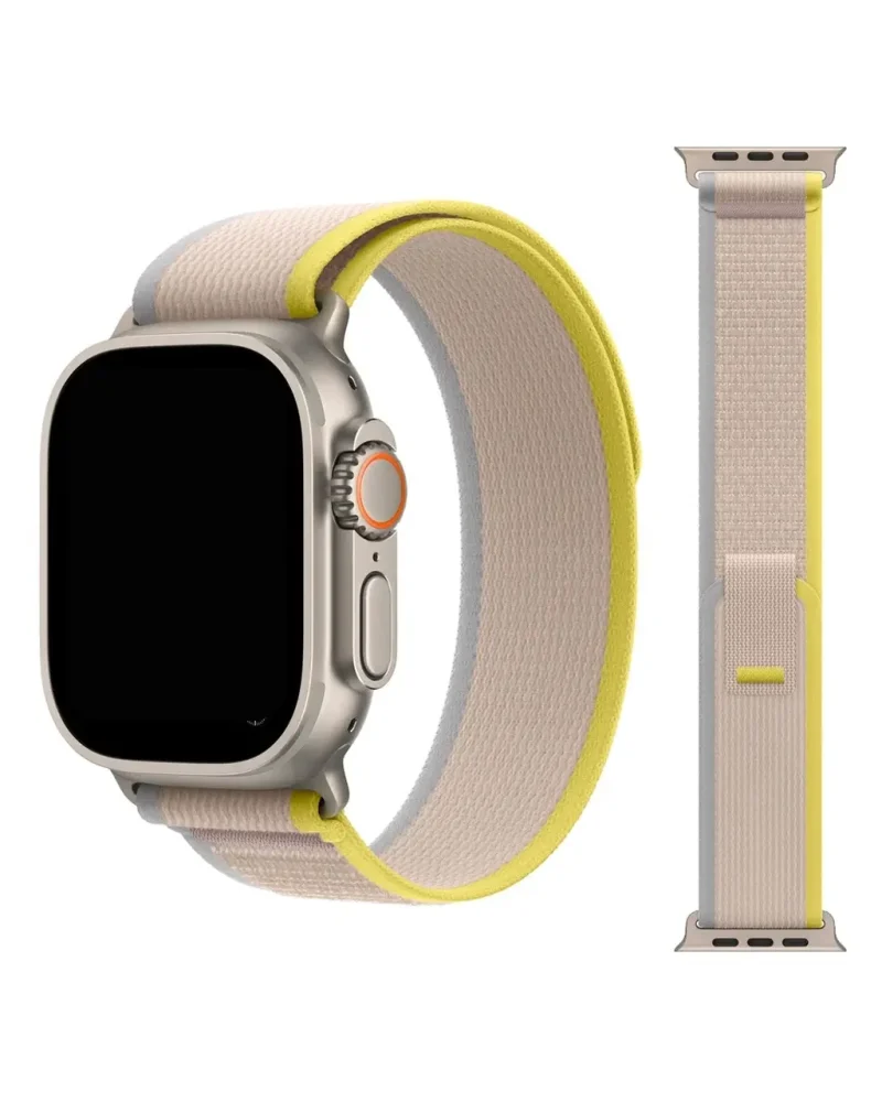 Apple Watch yellow beige trial loop band with titanium case connector