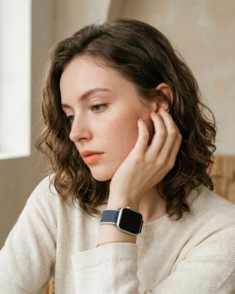 Sport Loop – Alaskan Blue worn by a model